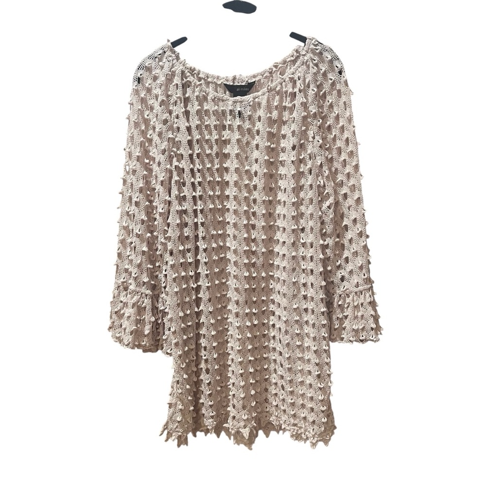 Ali Miles Crochet Bell Sleeve  Cream Tunic Top‎ Size Large